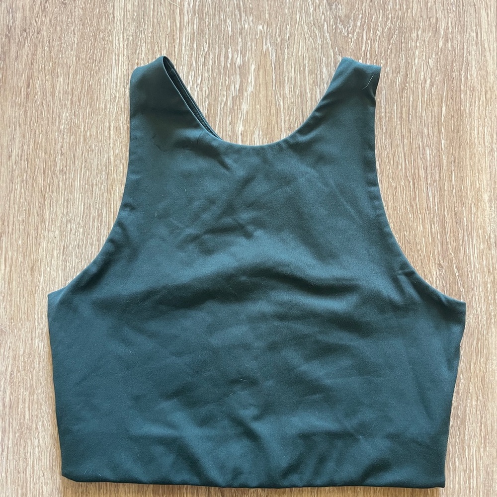 Girlfriend Collective Cropped Racerback Active Tank Top  Sports Bra - Dark Green